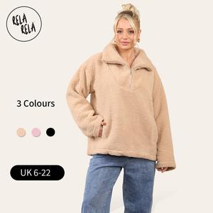 RELA RELA Teddy Fleece Funnel Neck Half Zip Outerwear Winter Jacket Coat UK 6-22 Casual Fit Lightweight Womenswear Comfortable Long Sleeves Loose Style Collared Tops