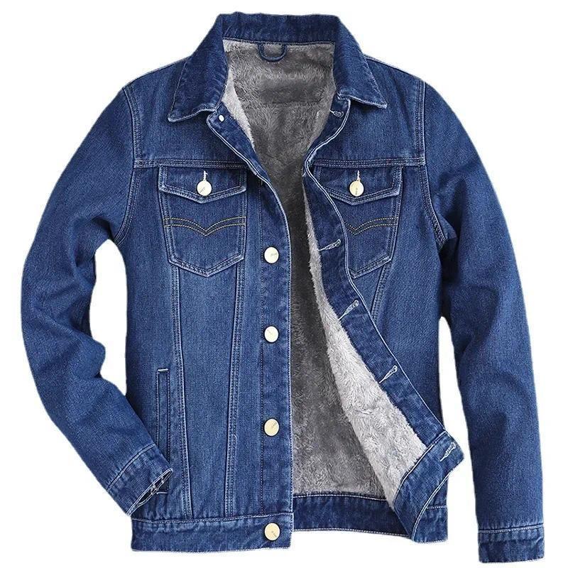 Autumn Winter Men's Velvet Cotton Denim Jacket Male Thick Warm Lined Fleece Jeans Jackets Blue Slim Jeans Coat Top Men's 2023-h 4