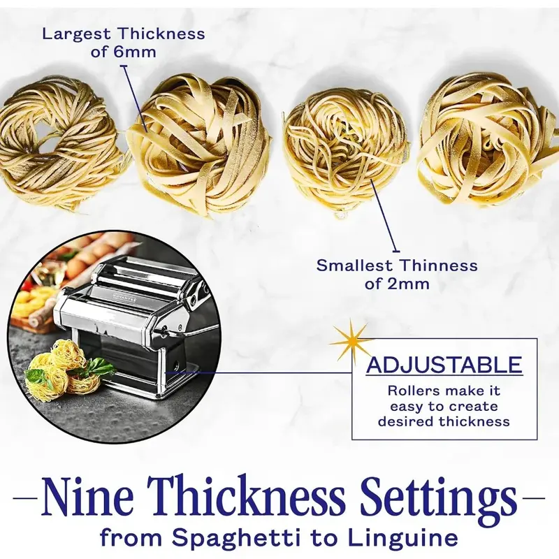 Pasta Maker Machine, Adjustable Thickness Settings, Noodles Maker with Washable Aluminum Alloy Rollers and Cutter 2