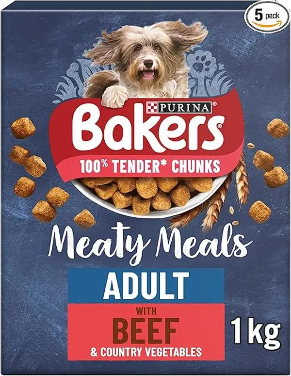 Bakers Meaty Meals Adult Dry Dog Food Beef 1kg, Pack of 5