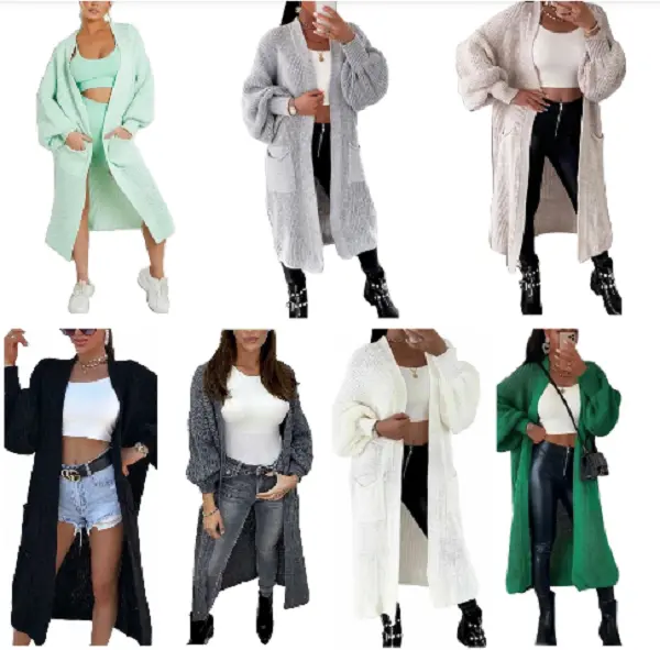 ZEROX WORLD Women Chunky Knitted Oversized Cardigan Ladies Balloon Sleeve Long Maxi Cardigan 0