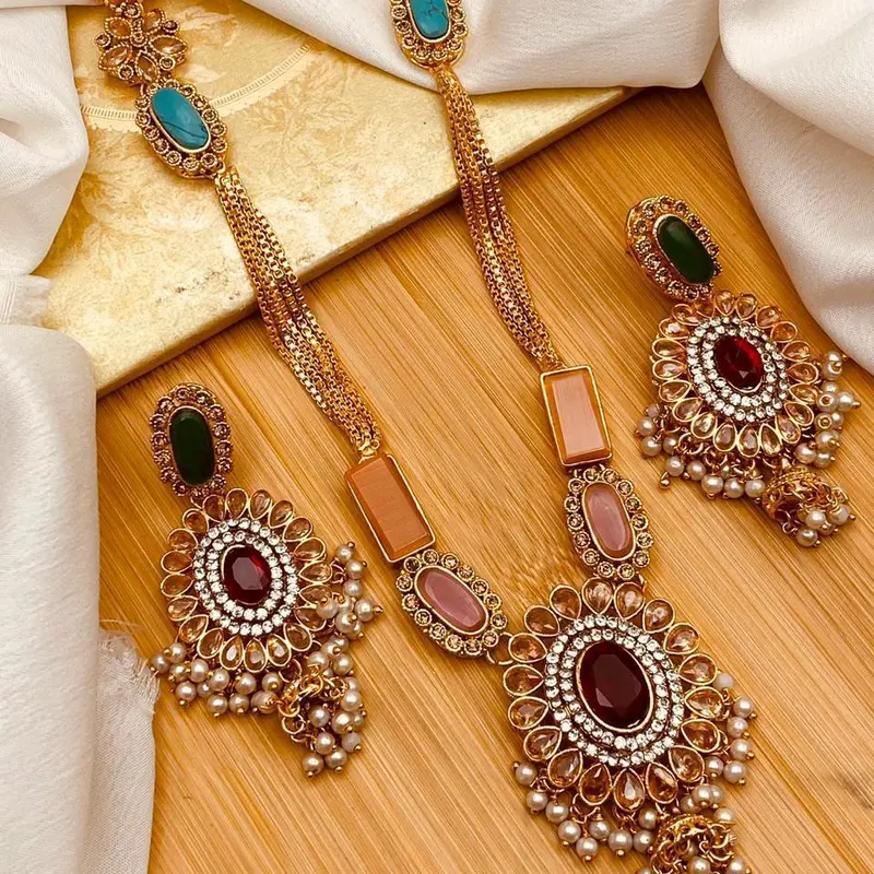 EVA Chain Style Egyptian Mala Set with Small Jhumki Earring for Women 1