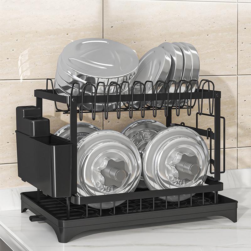 Product Introduction of 2 Tier Sink Dish Drainer Rack with Drip Tray Plate Rack Cutlery Holder for Kitchen Organiser 9