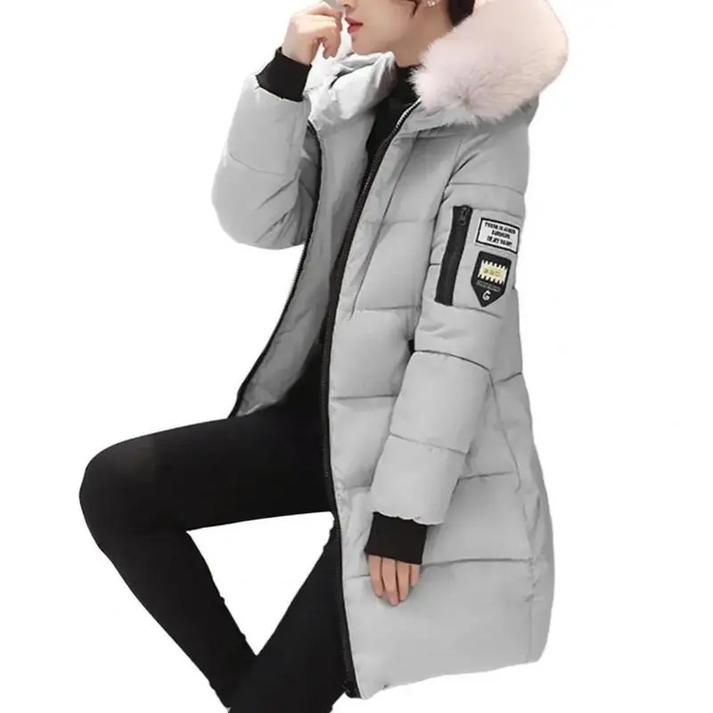 Women Winter Cotton Coat Hooded Mid Length Outerwear Windproof Warm Long Sleeve Jacket Solid Color Slim Fit Lady Down Coat 6