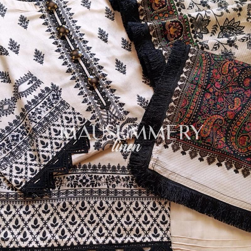 NEW Mausummery 2024 linen 3pc Digital Printed Dress with Lacing  Dupatta stitched suits pakistani dresses 1