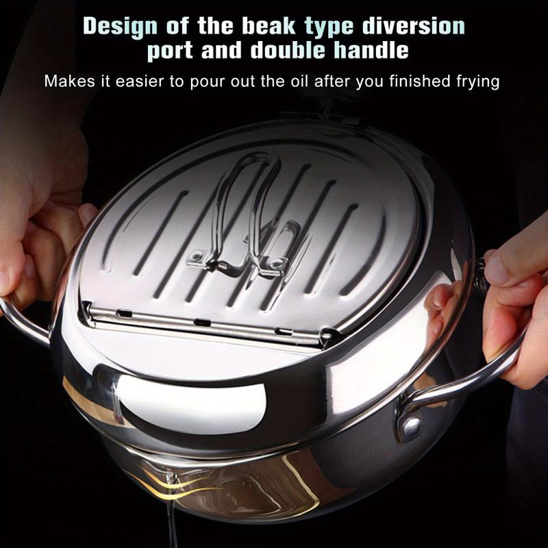 Product Introduction of Stainless Steel Deep Fryer Pot with Thermometer and Oil Drip Drainer Rack for French Fries Shrimp Chicken Fish - 2.2L Capacity Cookware Black 10