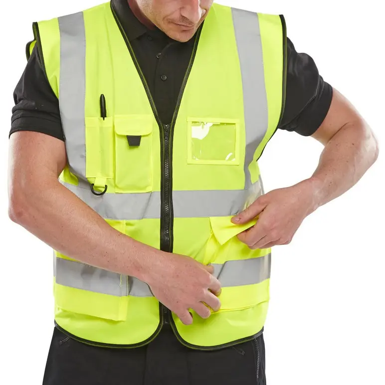 Beeswift High Visibility Exec Vest Waistcoat ID & Mobile Pocket Hi Vis Yellow