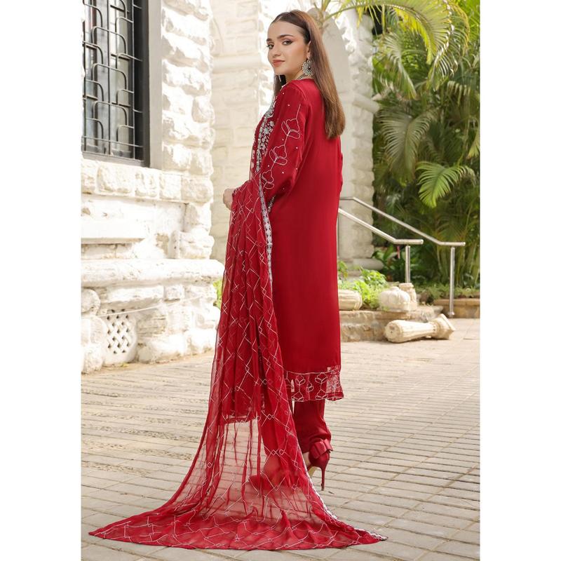 SLM610 Reha - Readymade Maroon Chiffon Outfit 1