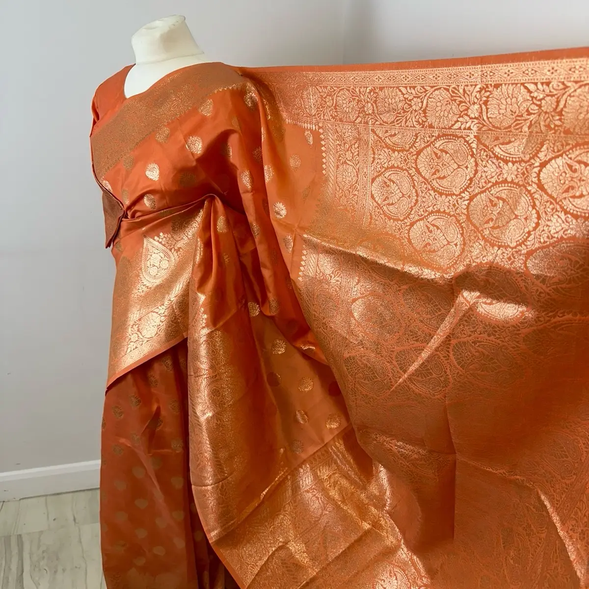 AniqueCollection/ Khatan Orange sari, for bright coloured special events formal dresswear