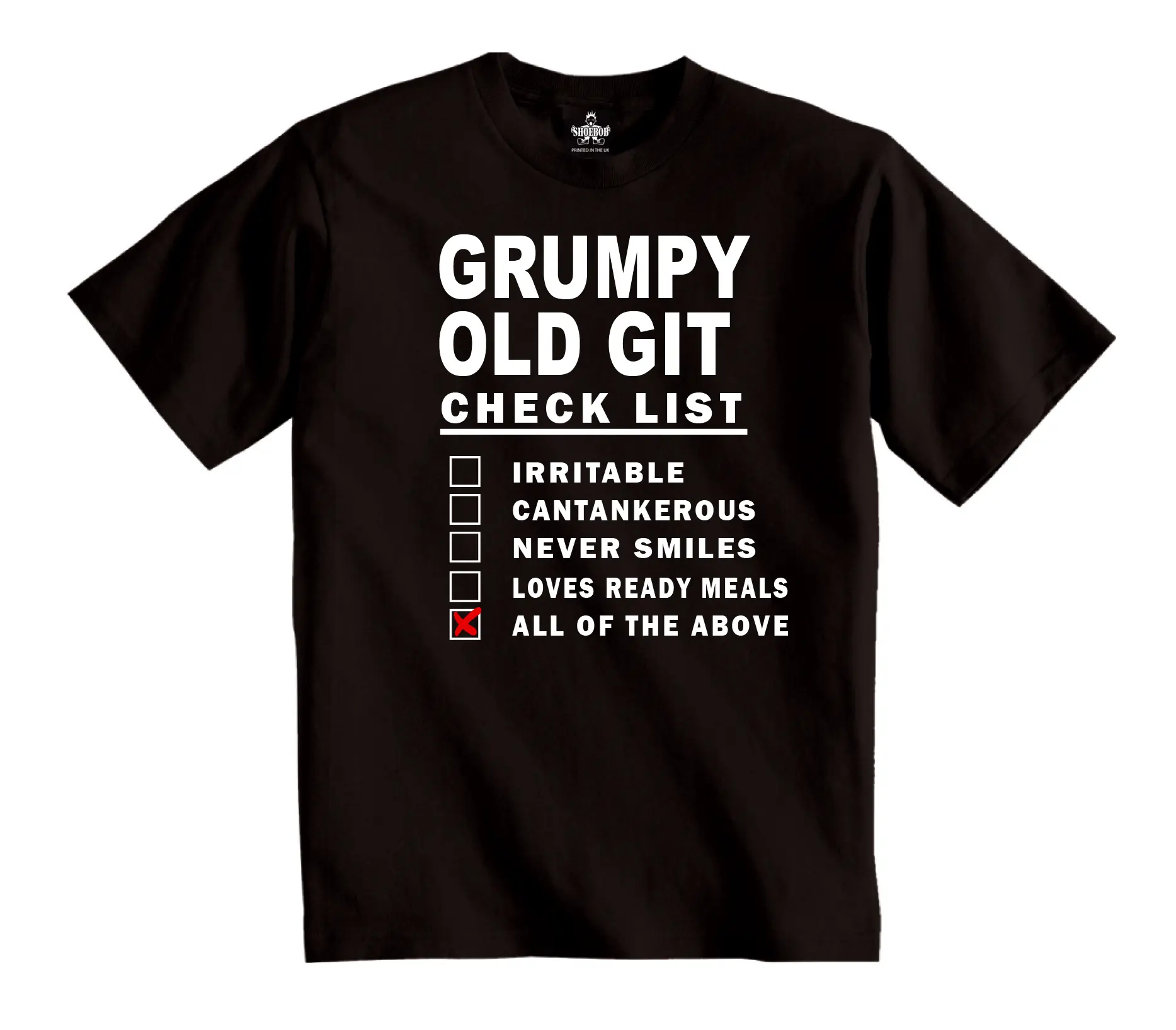 Shoebob Grumpy OldChecklist T-Shirt Ideal Fathers Dad Grandad Funny Birthday Gift Casual Cotton Crew Neck  Outfit Soft Print Streetwear Tshirt Menswear Top