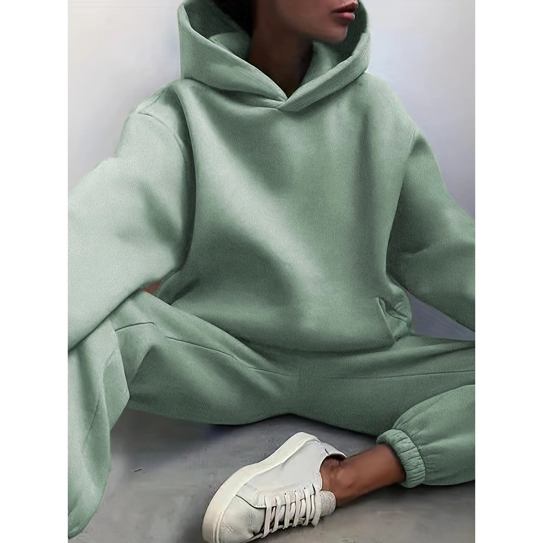two-piece Women's Casual Solid Hoodie and Jogger Pants Set - Comfortable and Stylish Outfit for Everyday Wear
