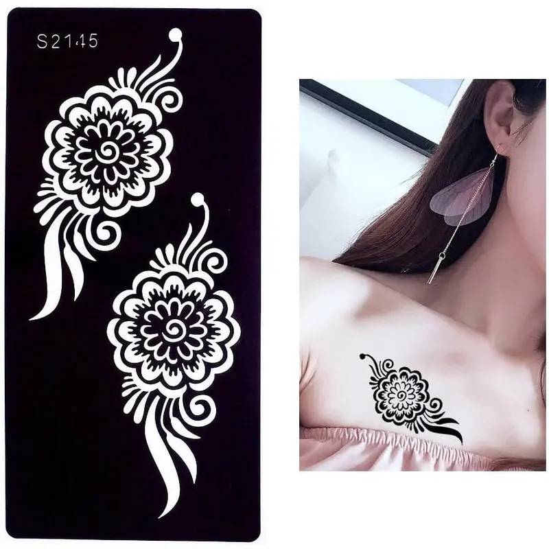 glaryyears 7 Sheets Flower Pendant Henna Tattoo Stencil Temporary Hollow DIY Drawing Body Makeup 2
