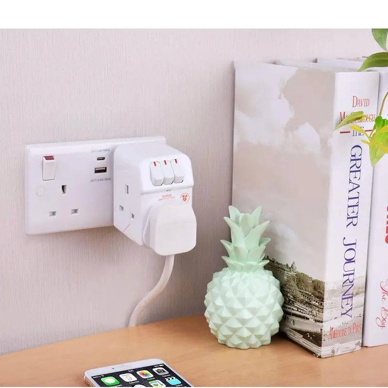 Three Socket Surge Compact Adaptor Extension Lead, 2 Metre, White 4