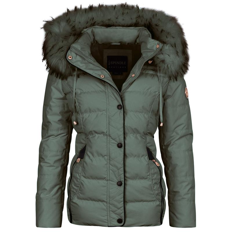 Spindle Womens Ladies Premium Quality Hooded Short Fur Parka Quilted Padded Puffer Coat | Zip Side Pockets | Luxurious Detachable Faux Fur on Hood | Zipped Inner Pocket 5