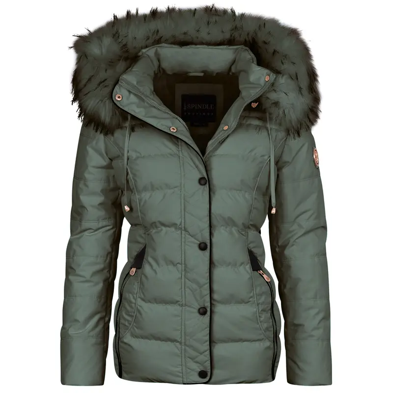 Spindle Womens Ladies Premium Quality Hooded Short Fur Parka Quilted Padded Puffer Coat | Zip Side Pockets | Luxurious Detachable Faux Fur on Hood | Zipped Inner Pocket 5