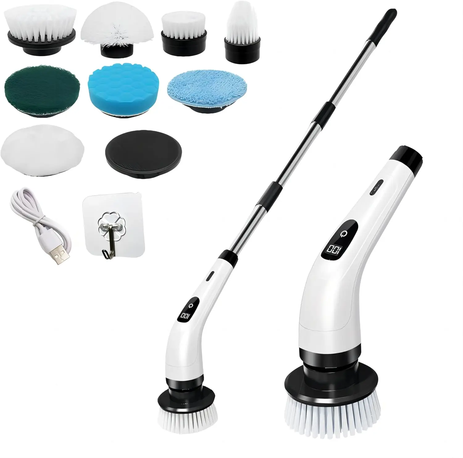 Electric Spin Scrubber Upgrade 9 in 1 Electric Cleaning Brush 420RPM Powerful Cleaning 1.5H Bathroom Scrubber Dual Speed with Extension Arm for Kitchen Car Tile Wall Floor Shower