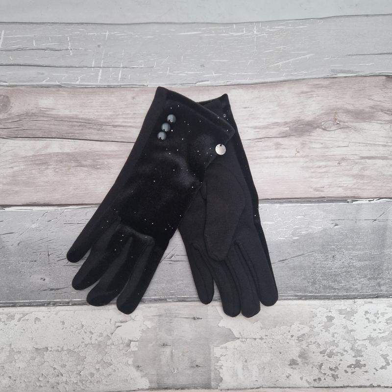 Black Velvet Glitter Boxed Gloves 1