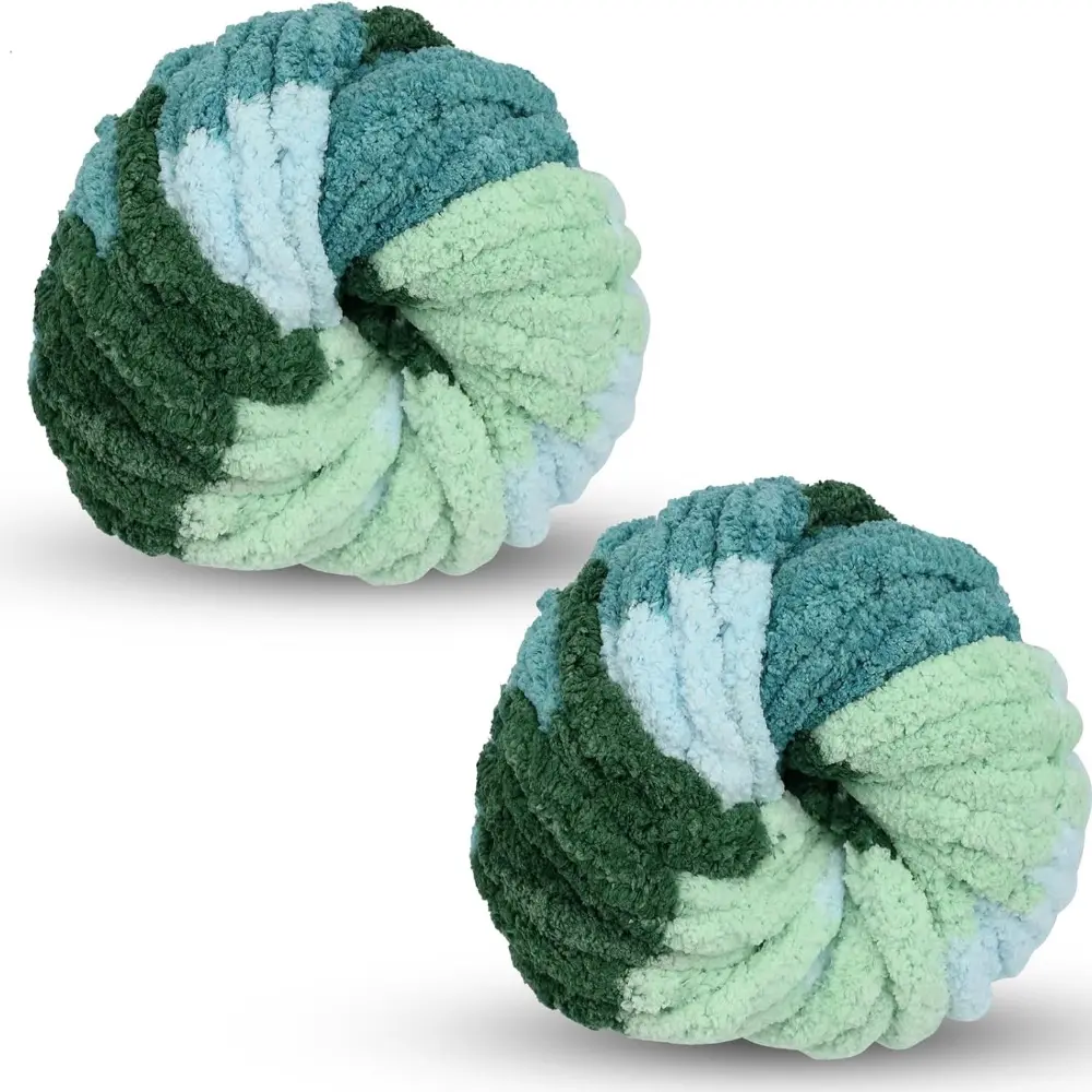Wool Yarn 250g × 2, Knitting Wool Yarn Coarse Yarn Knitting Yarn for Crochet, 2cm Soft Chunky Yarn for Yarn Projects Making Bags Hats Blankets Pillow Cushion Cat Bed (Gradient E)