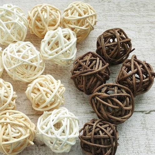 15 Pieces Rattan Wicker Balls - Mix of White, Brown, and Natural Colors for Home Wedding Party Decor - Ornaments Decoration Lightweight 4