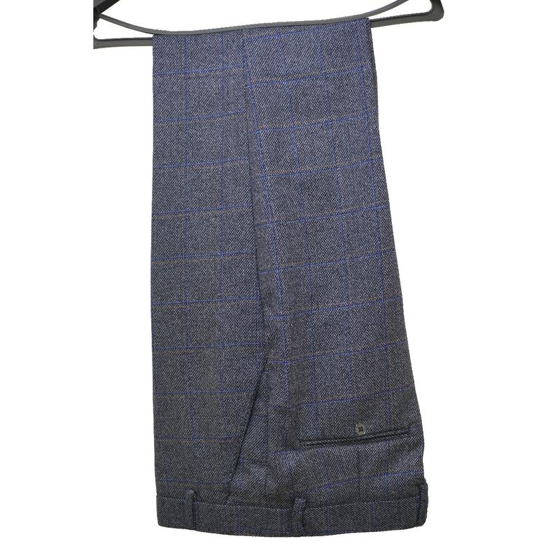 Men's Check Tweed Blue 3 Piece Suit Wool with Jacket, Waistcoat, Trousers and Tie 2