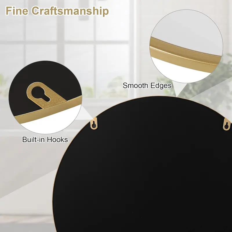 WOLTU Wall Mirror φ40/50/60 cm with Gloden Frame, Modern Round Hanging Mirror for Bathroom Bedroom Living Room Hallway, Wall Mounted Makeup Dressing Mirror, Made of Metal MDF Decor Circle Decorative Elegant 5