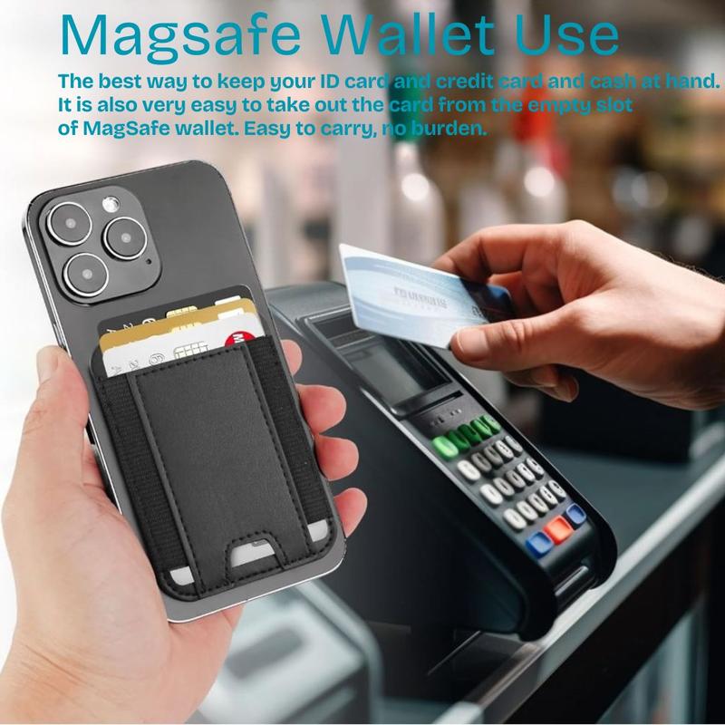 iPhone Wallet Holder | Magnetic Leather Card Wallet for iPhone 15/14/13/12 Series, Black, 6 Cards, RFID Blocking Technology - Smartphone, Foldable 4