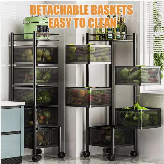 6 Tier Kitchen Rotating Storage Trolley Cart Utility Vegetable Mobile Shelf Rack Organiser Room 2