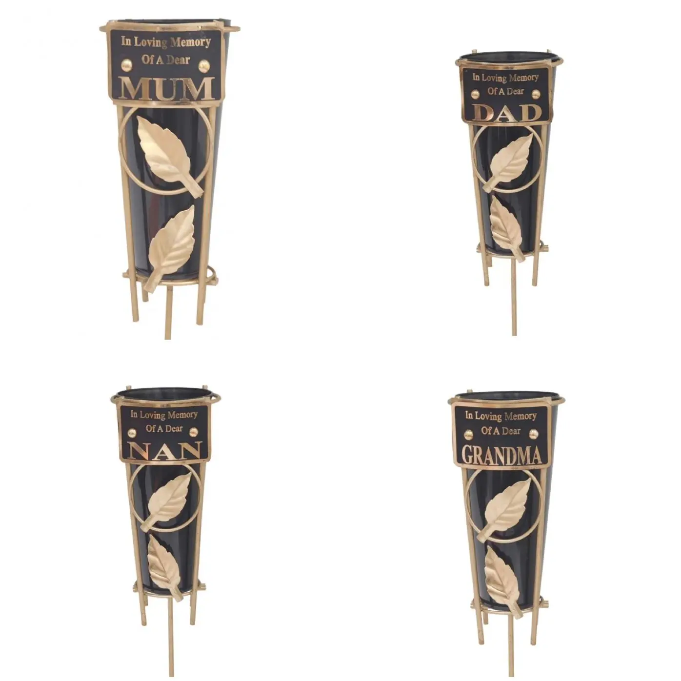 In Loving Memory Metal Grave Vase With Gold Leaf