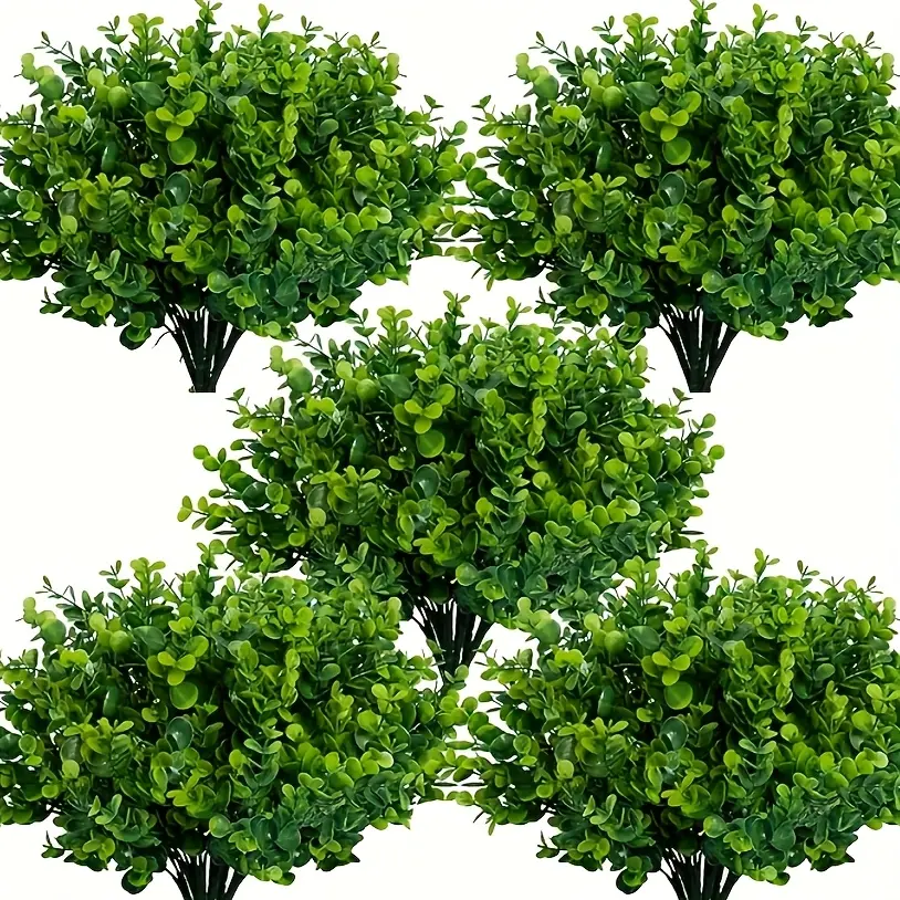 12 Pack UV Resistant Artificial Boxwood Shrubs - Faux Evergreen Bushes for Outdoor Patio Decor, Home Decoration, Wedding, Garden - Plastic Fake Greenery without Pot for Easter, Christmas, Valentine'S Day, Mother'S Day