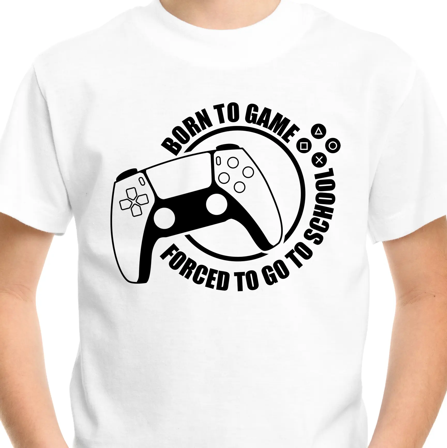 GAMING T-SHIRT BORN TO GAME Funny Adult Men Kids Boy Tee Top PS Gamer Games t shirt Cotton Casual Crew Neck White