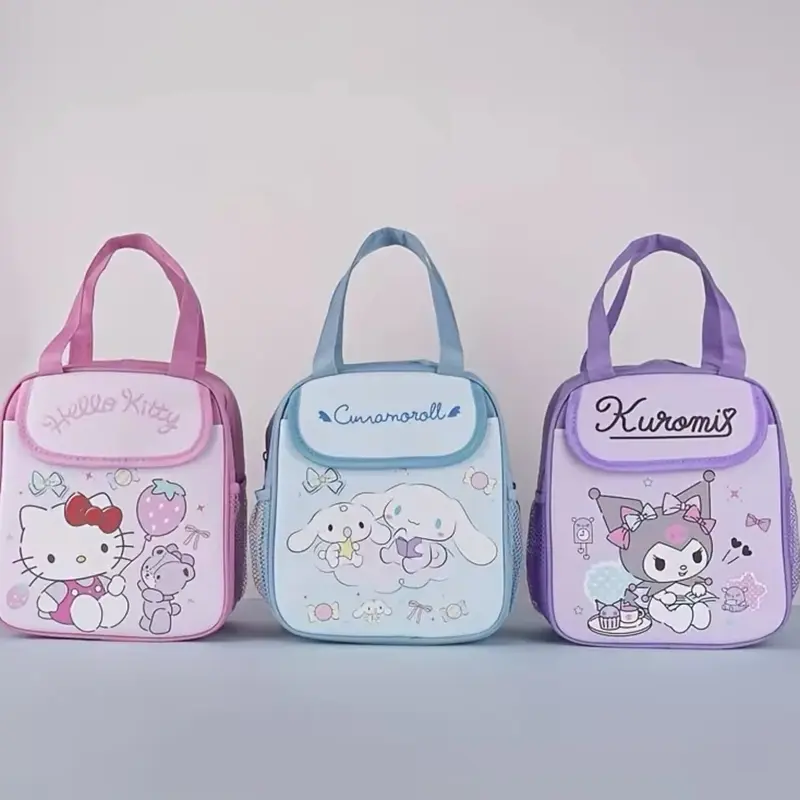1pc Cute Sanrio Hello Kitty, Cinna & Kuku Insulated Fashionable Lunch Bag - Reusable, Foldable, Zipper Closure, PU Material, Unlined 1