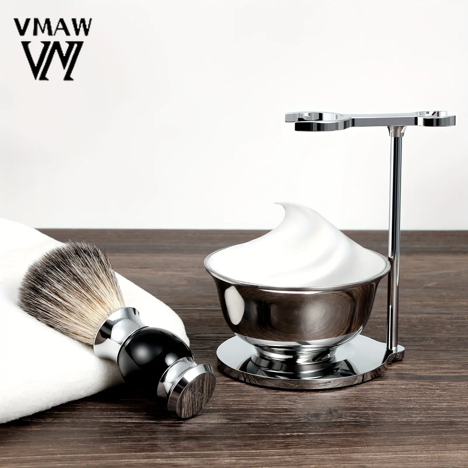 CuteShop A Safety Razor Stand With A Brush Holder, Men's Heavy-duty Golden Razor Stand, Extra Wide Opening, Suitable For Most Brushes And Various Razors, Men's Razor Stand + Razor Bowl + Razor Brush 2025 New Comfort Silvery