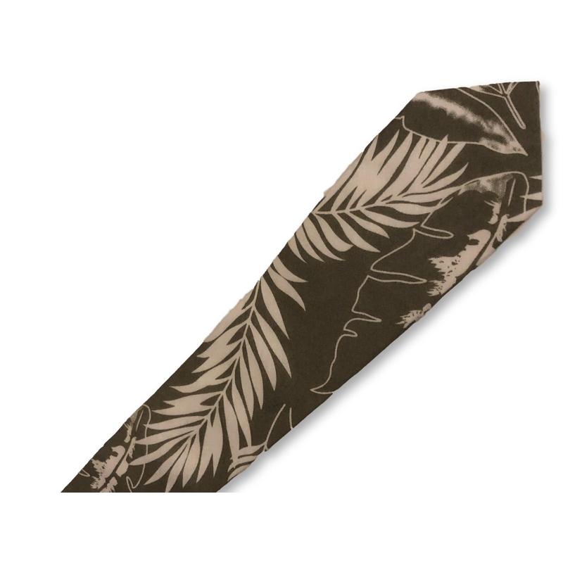 khaki green with nature palm leaf design cotton tie 1