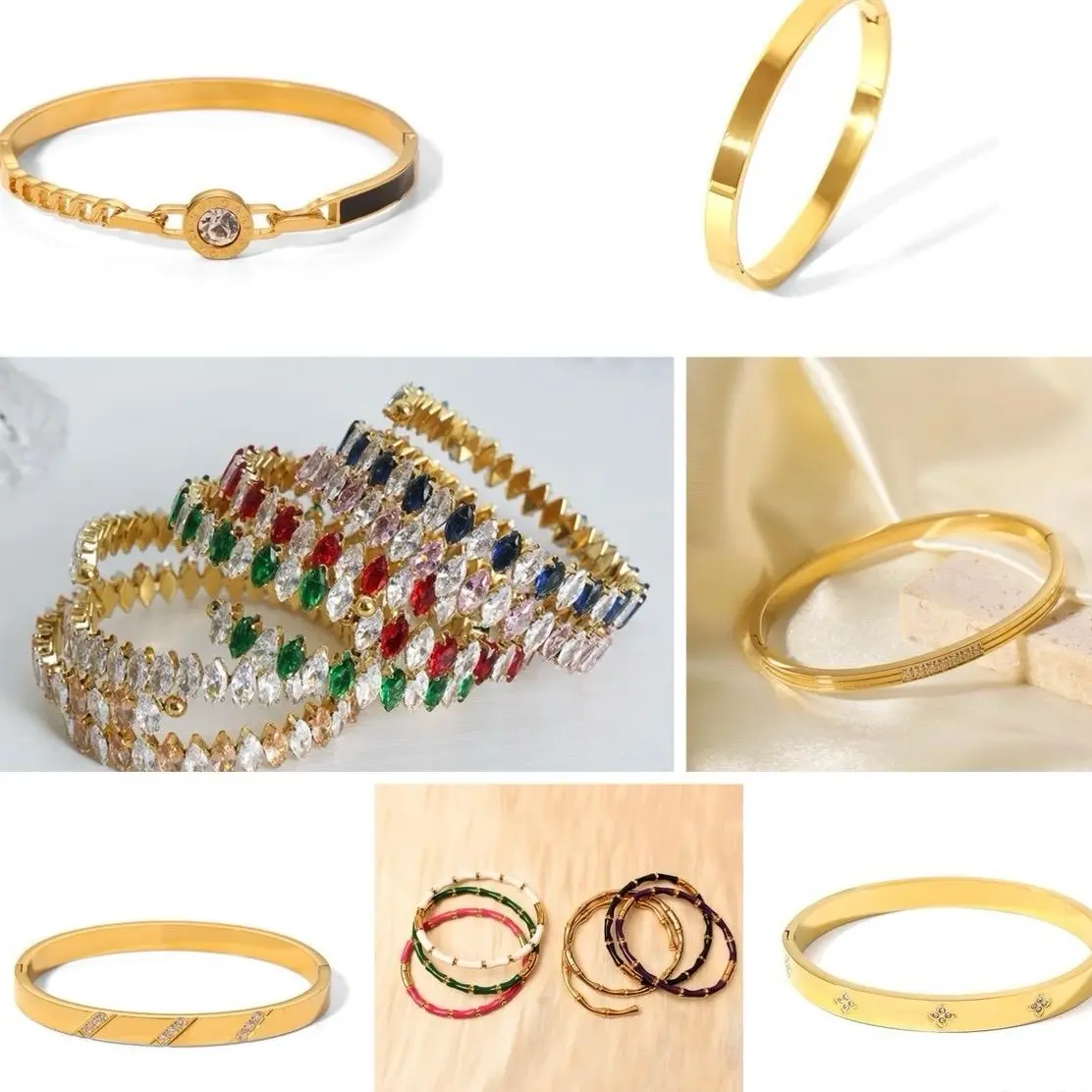 Stainless Steel Gold Plated Bangle Bracelet, Different Designs, Size 57-60 mm, Fits Small and Medium jewellery  gift tarnish  free