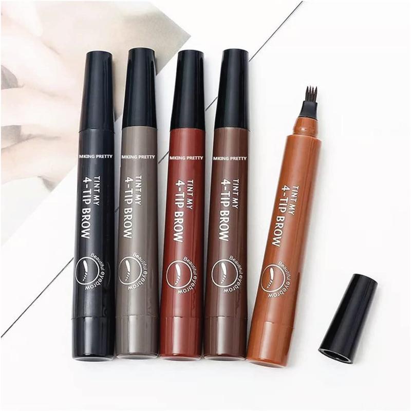 Professional Eyebrow Pen, 4-fork Liquid Eyebrow Pen, Waterproof, Smudgeproof, Long-lasting and Easy to Shape Eyebrows, Eye Brow Pencil, High Pigmented Brow Shading Filling Styling Pen, Easy to Apply, Daily Cosmetic 1