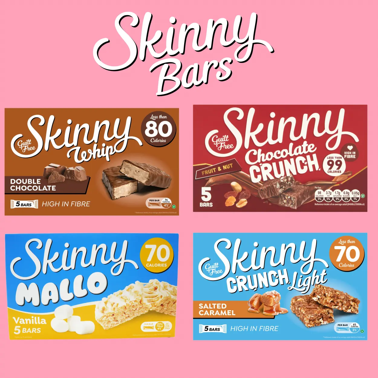 Skinny Bars - Whip, Crunch, Dream & Mallo - Low Calorie Snacks