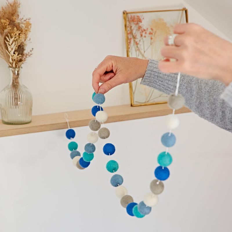 Handmade Multicoloured Felt Ball Garland - Alternative Christmas Tree Decoration - Quirky New Home Gift - Cheerful Rainbow Hanging Décor 1