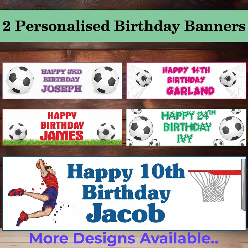 x2 Personalised Football Party Banner, Custom Party Decorations, Boys Birthday Party Decor, Football Themed Party, Sports Party Decorations 8