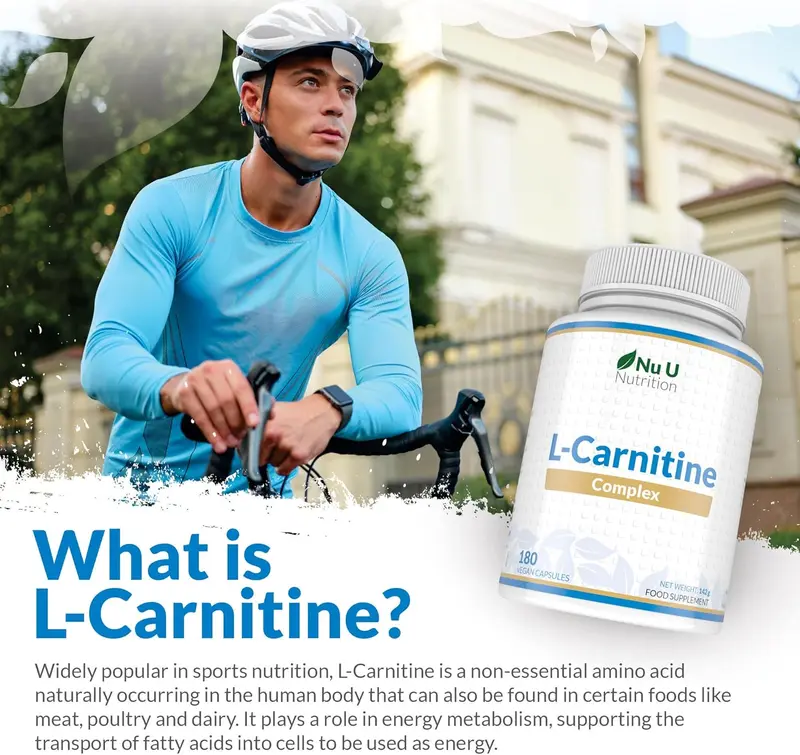 L-Carnitine Complex 2200mg - 180 High Strength Vegan Capsules - with Riboflavin, Biotin, Chromium, Vitamin D, B3 & B6 - L Carnitine Tartrate Supplement - Made in The UK - Nu U Nutrition 8