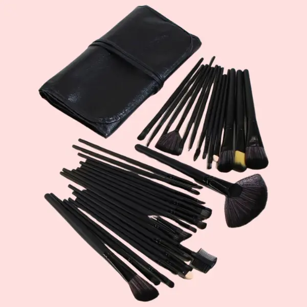 32-Piece Pro Makeup Brush Set - Natural & Synthetic Bristles, Black Handle for Flawless Makeup Application - Cosmetic 1