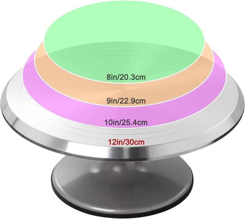 Uten 12 inch Aluminium Cake Stands, Flexible Cake Smooth Turntable Mold,  Cake Decorating Display Stand, Revolving Metal Cake Stand with Non-Slip Rubber Bottom Rotating Smoother 3