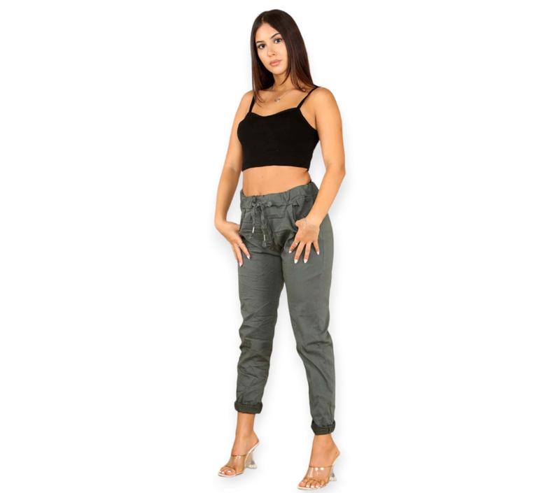 Women's Ladies Stretch Plain Magic Pants Comfy Lagenlook Trousers Magic Stretchy Crushed Italian Joggers Casual Fabric 6
