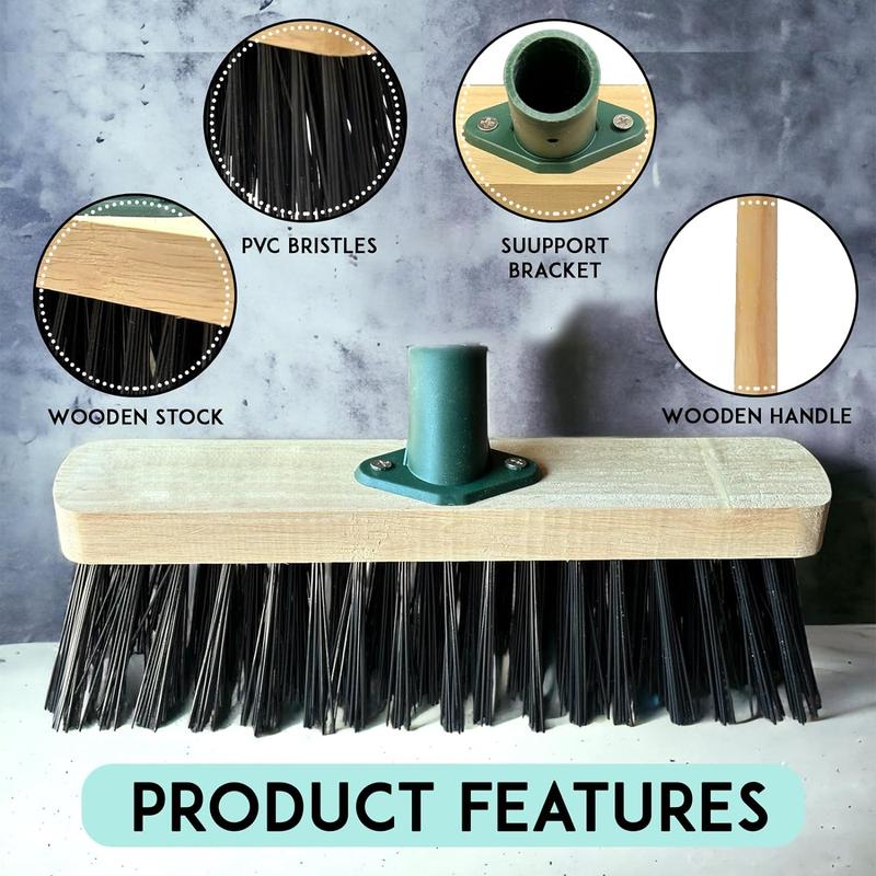 12” Broom Outdoor Yard Broom Sweeping Brush Strong PVC Bristles with Wooden Handle Garden Brooms for Cleaning Patio Yards Driveways Warehouse and Garage Bamboo Kitchen Lightweight Comfortable 3