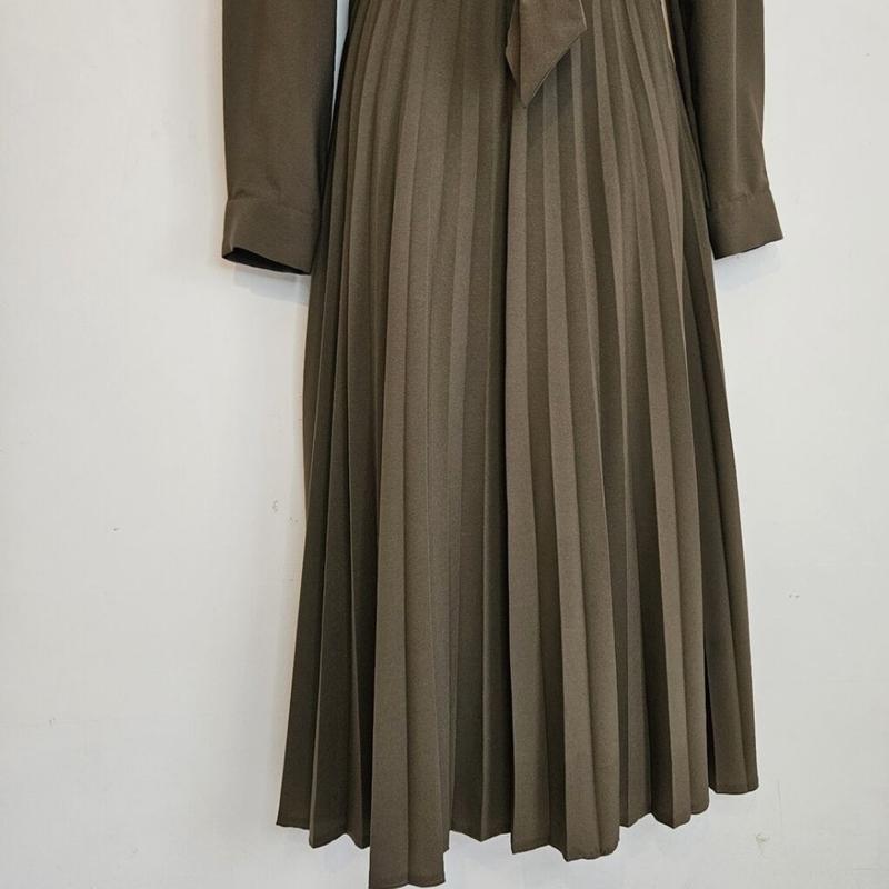 Khaki Pleat Fitted Shirt Dress Midi Belted Side Zip Comfort Crepe Occasion Party Long Dressy Outfit 6 - 16 5