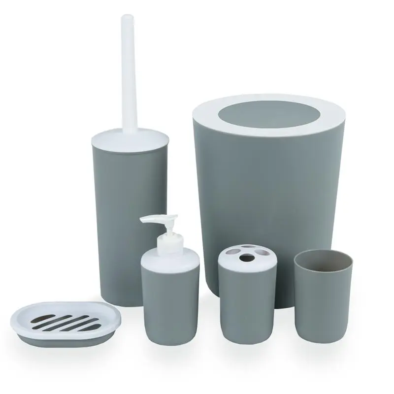 6PCS BATHROOM ACCESSORIES SET BIN SOAP DISPENSER TOOTHBRUSH TUMBLER TOILET BRUSH 1