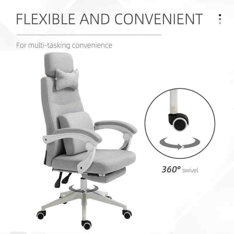 Ergonomic Home Office Chair 360° Swivel with Footrest Height Adjustable Grey 6