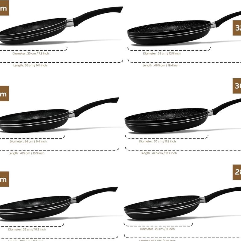Daifort Nonstick Frying Pan 20cm- Breakfast24cm-26cm-28cm-30cm-32cmLayer Non-Stick Coated Granite Fry Pan with Induction Bottom/Scratch Resistant/Suitable for Induction, Electric and Gas Hobs/- Black Cookware 7