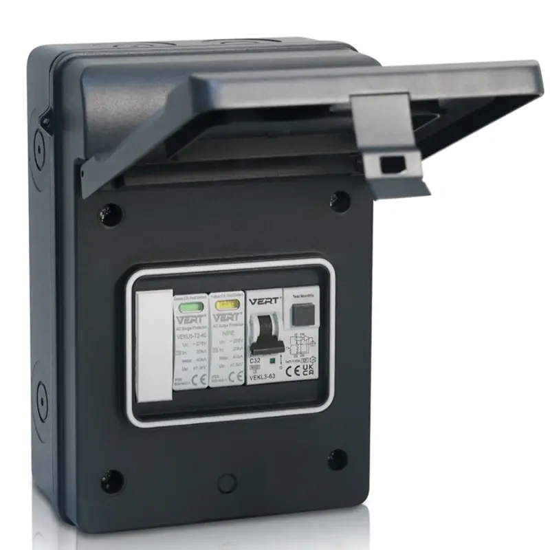 Vert Thunder EV and Solar PV Metal IP65 Consumer Unit Black