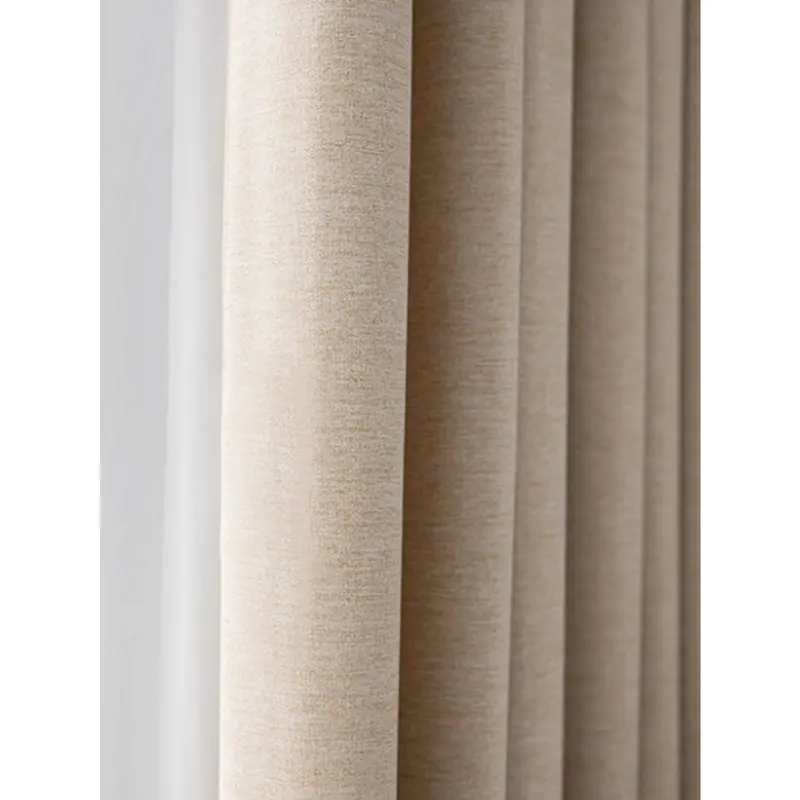1pc Solid Blackout, Heat Insulation And Noise Reducing Curtain For Living Room 3
