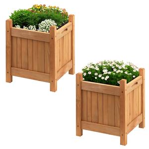 GEEZY Home Garden Square Wooden Planter Set of 2 Outdoor Patio Yard Decking Plant Flower Pot Raised Bed Basket
